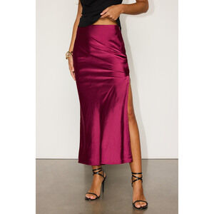 Lulus Chic Wishes Burgundy Satin Midi Skirt Red - Size XS